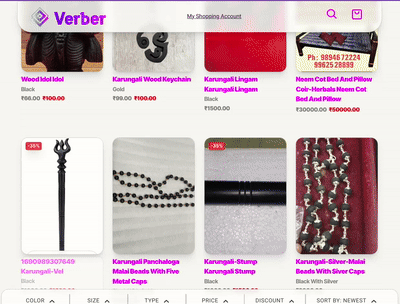 Verber Shop: Quick View functionality demonstration for desktop interface