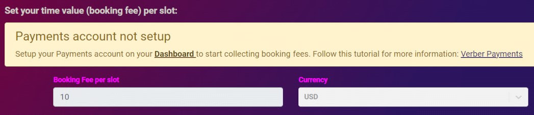 Alert payments not setup. Editing booking fee not allowed