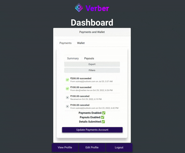 Verber Dashboard Payments