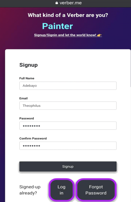 verber-signup-page