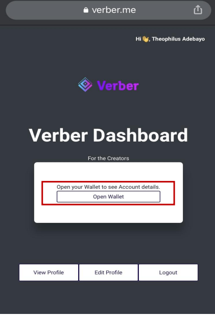 Open Verber Wallet on Dashboard